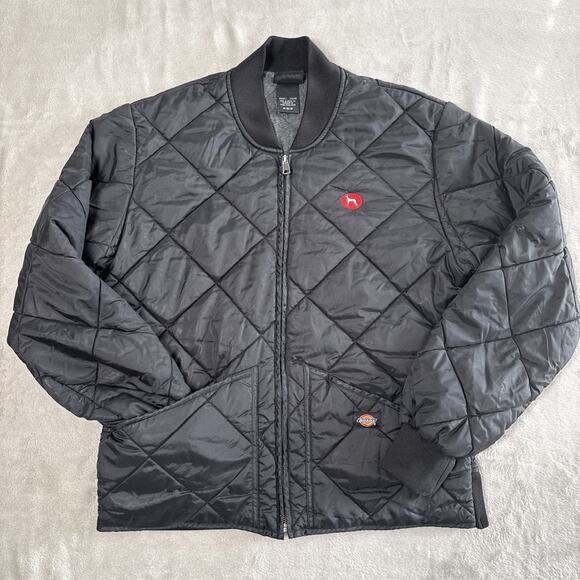 Dickies Bomber Jacket Diamond Quilted Mens M Black Nylon Y2K Full Zip - Picture 1 of 8